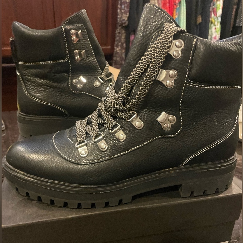Women’s black leather hiker boots